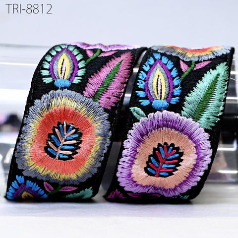 3 Yard Purple Embroidery Trims Ribbons Indian Sari Border Embroidered DIY Crafting Sewing Costumes Tablecloth Lampshade Home Decor Trim 50mm