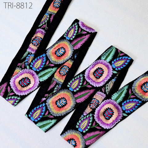 3 Yard Purple Embroidery Trims Ribbons Indian Sari Border Embroidered DIY Crafting Sewing Costumes Tablecloth Lampshade Home Decor Trim 50mm
