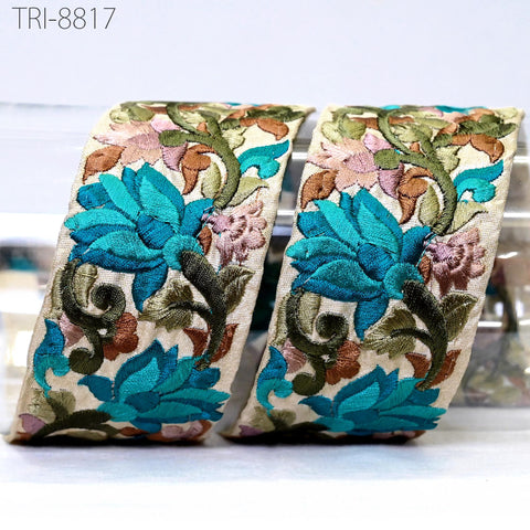 9 Yard Embroidery Fabric 5cm Trims Embellish for Footwear Making Embroidered Ribbons Sewing Crafting Border Indian Home Decor Curtains Laces