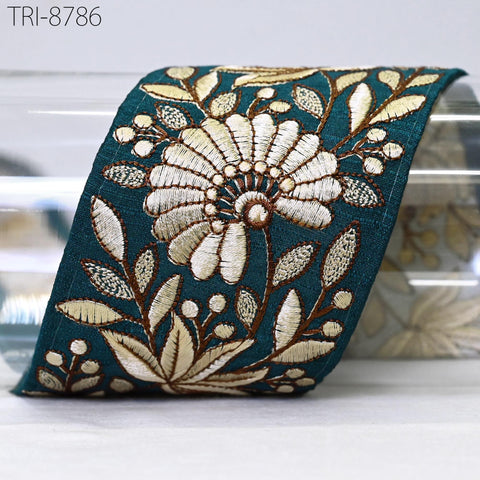 9 Yard Teal Green 8cm Embroidery Trims Ribbons Indian Sari Border Embroidered DIY Crafting Sewing Tablecloth Lampshade Home Decor Trimmings