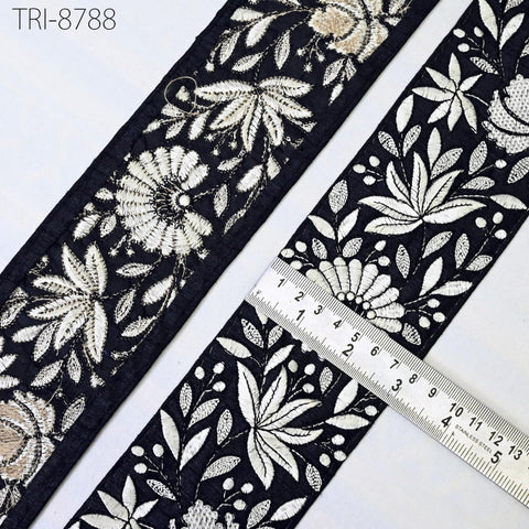 9 Yard Embroidery 8cm Black Ribbons Trims Embellishment Embroidered Fabric Saree Border Theatrical Costumes Crafting Sewing Holidays Decor
