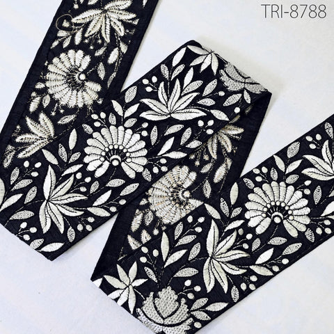 9 Yard Embroidery 8cm Black Ribbons Trims Embellishment Embroidered Fabric Saree Border Theatrical Costumes Crafting Sewing Holidays Decor