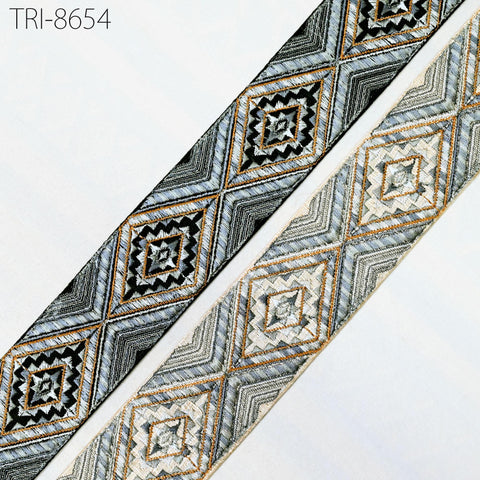 9 Yard Grey Indian 5 CM Sari Border Embellishments Embroidery Trim Embroidered Saree Ribbon Crafting Curtain Headbands Dog Collar Tote Bag