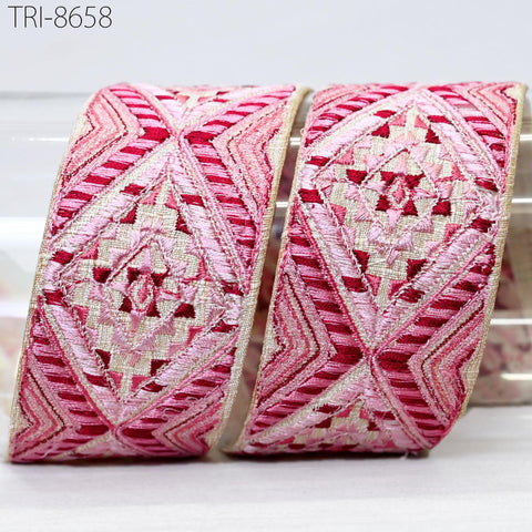 9 Yard Pink Embellishment 5 CM Trimmings Embroidery Border Embroidered Trim Gift Wrapping Saree Ribbons DIY Crafting Christmas Decoration