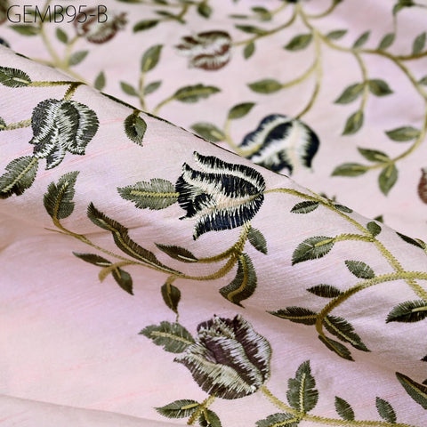 Pink Indian Floral Embroidered Fabric by the yard Sewing DIY Crafting Embroidery Wedding Dress Costumes Dolls Cushion Table Runner Blouses