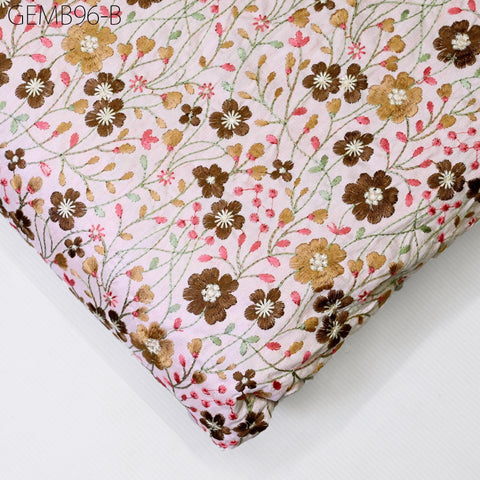 Embroidered Fabric by the yard Sewing DIY Crafting Indian Pink Embroidery Wedding Dress Costumes Cushion Covers Table Runner Blouses Blazer