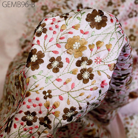 Embroidered Fabric by the yard Sewing DIY Crafting Indian Pink Embroidery Wedding Dress Costumes Cushion Covers Table Runner Blouses Blazer