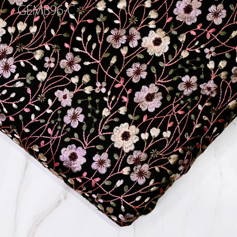 Black Floral Embroidered Fabric by the yard Sewing DIY Crafting Indian Embroidery Wedding Dress Bridal Costumes Cushion Table Runner Blouses