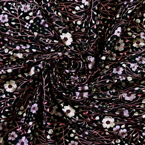 Black Floral Embroidered Fabric by the yard Sewing DIY Crafting Indian Embroidery Wedding Dress Bridal Costumes Cushion Table Runner Blouses