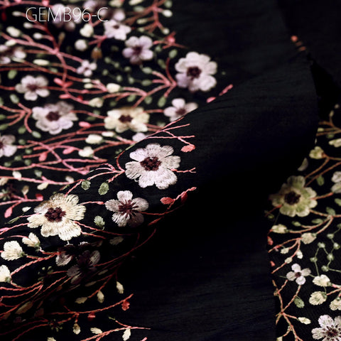 Black Floral Embroidered Fabric by the yard Sewing DIY Crafting Indian Embroidery Wedding Dress Bridal Costumes Cushion Table Runner Blouses