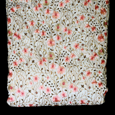 Off White Embroidered Fabric by the yard Sewing Crafting Indian Embroidery Wedding Dress Blouses Historical Costumes Cushions Table Runners