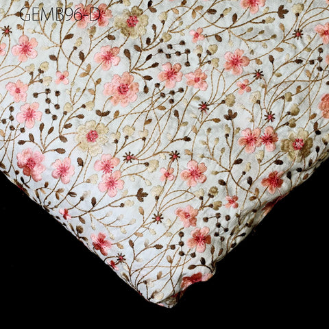 Off White Embroidered Fabric by the yard Sewing Crafting Indian Embroidery Wedding Dress Blouses Historical Costumes Cushions Table Runners