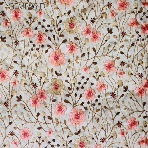 Off White Embroidered Fabric by the yard Sewing Crafting Indian Embroidery Wedding Dress Blouses Historical Costumes Cushions Table Runners