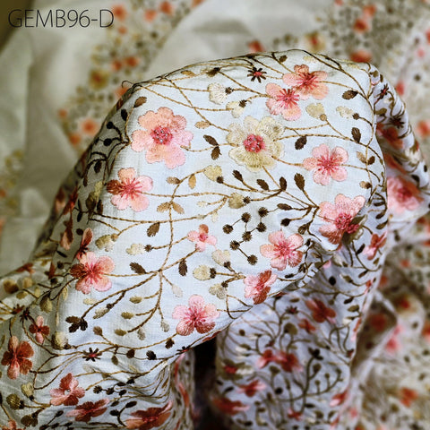Off White Embroidered Fabric by the yard Sewing Crafting Indian Embroidery Wedding Dress Blouses Historical Costumes Cushions Table Runners