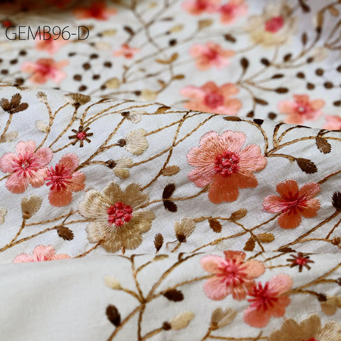 Off White Embroidered Fabric by the yard Sewing Crafting Indian Embroidery Wedding Dress Blouses Historical Costumes Cushions Table Runners