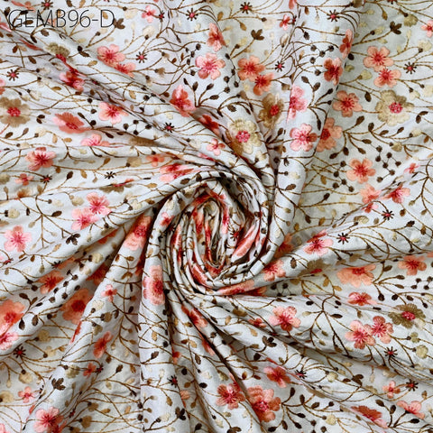 Off White Embroidered Fabric by the yard Sewing Crafting Indian Embroidery Wedding Dress Blouses Historical Costumes Cushions Table Runners