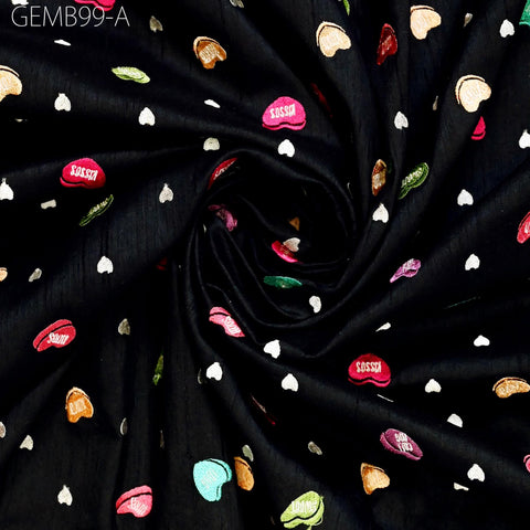 Indian Embroidered by the yard Fabric Ivory Sewing DIY Crafting Black Embroidery Wedding Dresses Costumes Dolls Bags Cushions Table Runners