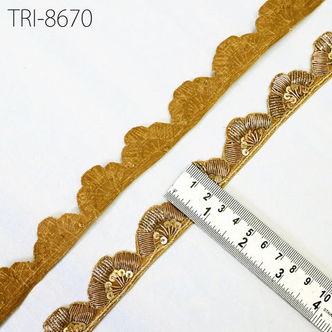 Gold Zardozi Trim by 3 Yard Indian Laces Costume Wedding Dress Tapes ribbon Bridal Belt Sashes Decorative Crafting Sewing Sari Border