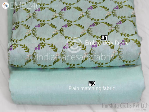 Indian Mint Embroidered Dupioni Fabric by the Yard Sewing DIY Crafting Wedding Dresses Costumes Bags Cushion Covers Table Runners Upholstery