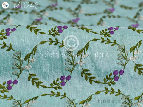Indian Mint Embroidered Dupioni Fabric by the Yard Sewing DIY Crafting Wedding Dresses Costumes Bags Cushion Covers Table Runners Upholstery