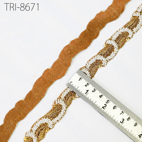 1 Inches width Gold finish trim with bead work