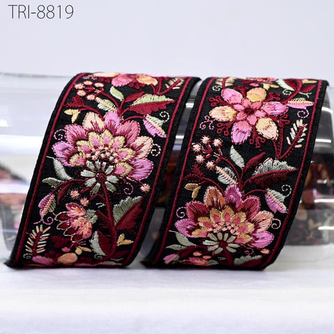 9 Yard Maroon 55 mm Indian Embroidery Border Floral Embroidered Fabric Trim Saree Ribbon Crafting Sewing Wedding Embellishment Gift Wrapping
