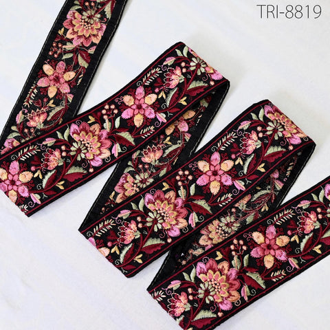 9 Yard Maroon 55 mm Indian Embroidery Border Floral Embroidered Fabric Trim Saree Ribbon Crafting Sewing Wedding Embellishment Gift Wrapping