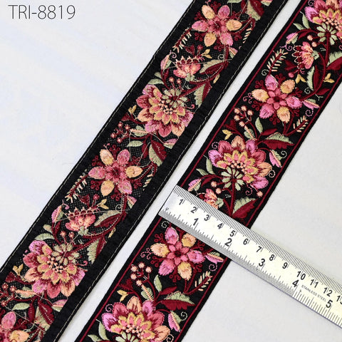 9 Yard Maroon 55 mm Indian Embroidery Border Floral Embroidered Fabric Trim Saree Ribbon Crafting Sewing Wedding Embellishment Gift Wrapping