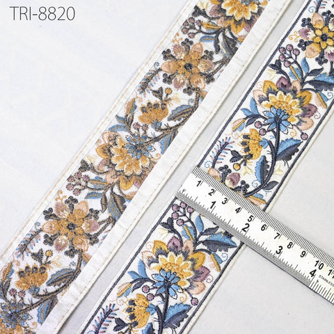 9 Yard Blue 55mm Embroidery Ribbons Trim Floral Indian Sari Border Embroidered Crafting Sewing Costumes Tablecloth Lampshade Home Decor Trim