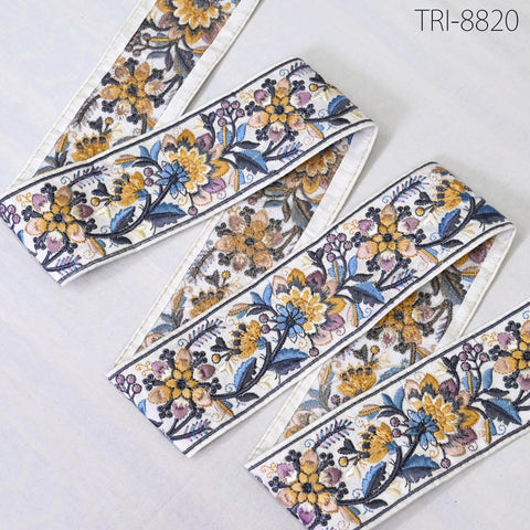 9 Yard Blue 55mm Embroidery Ribbons Trim Floral Indian Sari Border Embroidered Crafting Sewing Costumes Tablecloth Lampshade Home Decor Trim