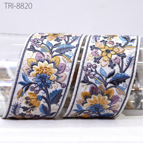 9 Yard Blue 55mm Embroidery Ribbons Trim Floral Indian Sari Border Embroidered Crafting Sewing Costumes Tablecloth Lampshade Home Decor Trim