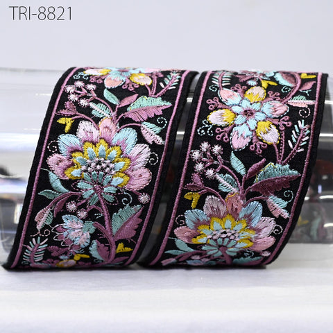 9 Yard Mauve 55mm Embroidery Ribbon Trim Floral Indian Sari Border Embroidered Crafting Sewing Costumes Tablecloth Lampshade Home Decor Trim