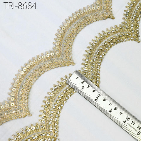 9 Yard Gold Beaded 4 CM Trim Rhinestone Ribbon Kundan Scallop Edge Lehenga Christmas Dresses Embellishments Saree Border Bridal Laces