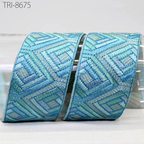 9 Yard Blue 5cm Embroidery Trim Ribbon Indian Sari Border Embroidered Crafting Sewing Costumes Tablecloth Lampshades making Home Decor Trim