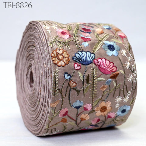 9 Yard Brown 95mm Indian Embroidery Border Floral Embroidered Fabric Trims Saree Ribbons Crafting Sewing Wedding Embellishment Gift Wrapping