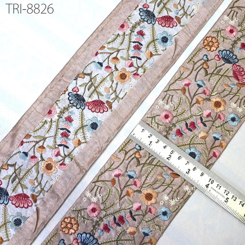 9 Yard Brown 95mm Indian Embroidery Border Floral Embroidered Fabric Trims Saree Ribbons Crafting Sewing Wedding Embellishment Gift Wrapping