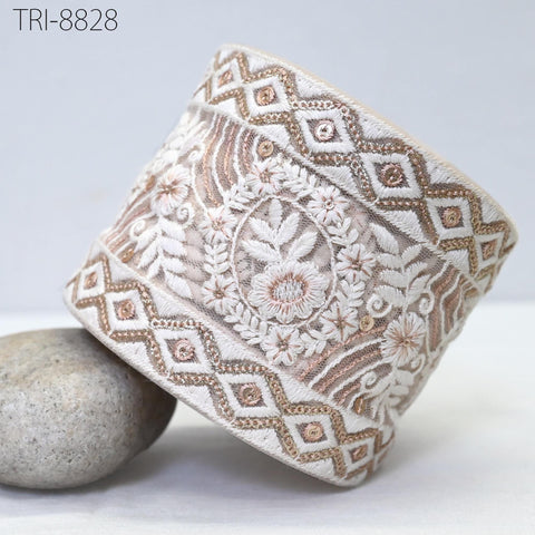 3 Yard Peach Embroidery 10 CM Ribbon Trim Tapes Embellishment Embroidered Saree Border Costumes DIY Crafting Sewing Beach Bags Totes