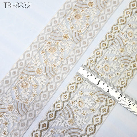 3 Yard White Embroidery 10 CM Trim Tapes Embellishment Embroidered Saree Border Costumes DIY Crafting Sewing Beach Bags Totes, Wall Hanging