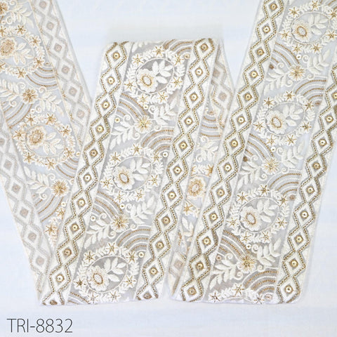 3 Yard White Embroidery 10 CM Trim Tapes Embellishment Embroidered Saree Border Costumes DIY Crafting Sewing Beach Bags Totes, Wall Hanging