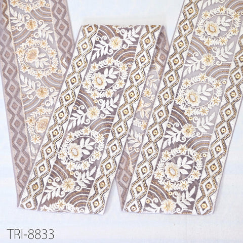 9 Yard Mauve 10cm Embroidery Ribbon Trim Tape Embellish Embroidered Saree Border Costumes DIY Crafting Sewing Beach Bags Totes, Wall Hanging