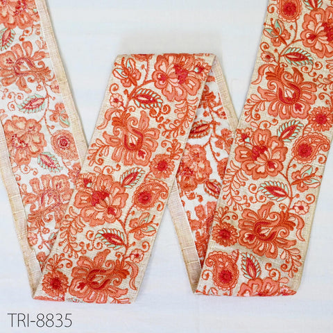 9 Yard Orange 8cm Embroidery Fabric Trims Embellish for Footwear Making Embroidered Ribbon Crafting Indian Border Christmas Home Decor Laces