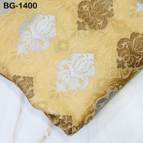 Beige Brocade Banarasi Fabric by the Yard Banaras Brocade blended Silk for Wedding Dress bridesmaid Lehenga Sewing Crafting Home Furnishing