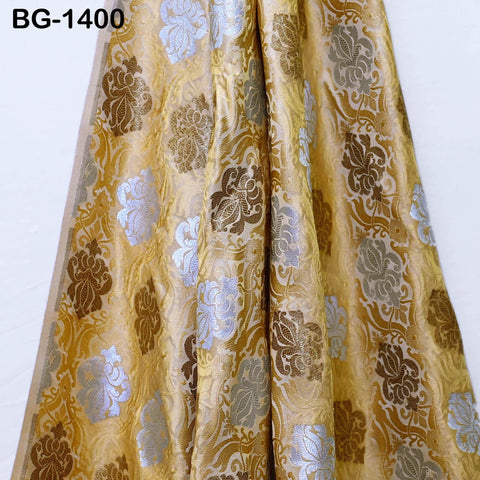 Beige Brocade Banarasi Fabric by the Yard Banaras Brocade blended Silk for Wedding Dress bridesmaid Lehenga Sewing Crafting Home Furnishing