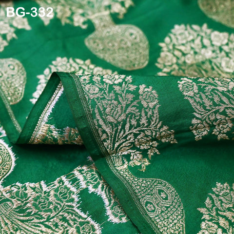 Brocade Fabric by the Yard Banarasi Green Gold Brocade for Wedding Dresses Bridesmaid Lehenga Making cushion covers table runner fabric
