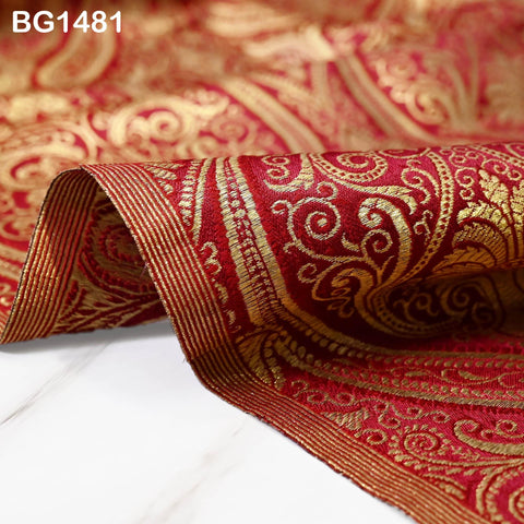 Maroon Brocade Fabric by the Yard Wedding Dress Sewing Crafting Indian Blended Banarasi Silk Curtains Home Décor Bridal Costume Table Runner