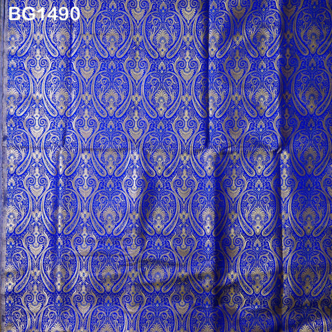 Banarasi Royal Blue Brocade Fabric by the Yard Banaras Silk Indian Wedding Dress Sewing DIY Home Decor Crafting Sewing Bridal Costume Blouse