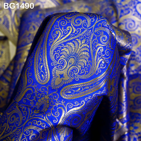 Banarasi Royal Blue Brocade Fabric by the Yard Banaras Silk Indian Wedding Dress Sewing DIY Home Decor Crafting Sewing Bridal Costume Blouse