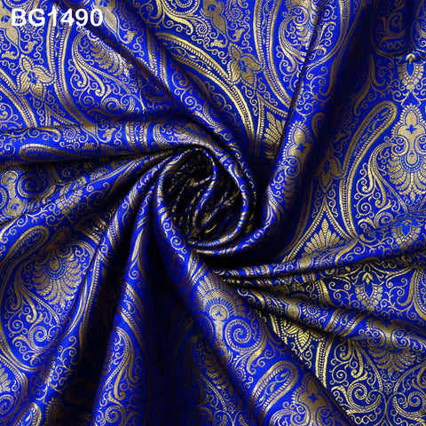 Banarasi Royal Blue Brocade Fabric by the Yard Banaras Silk Indian Wedding Dress Sewing DIY Home Decor Crafting Sewing Bridal Costume Blouse