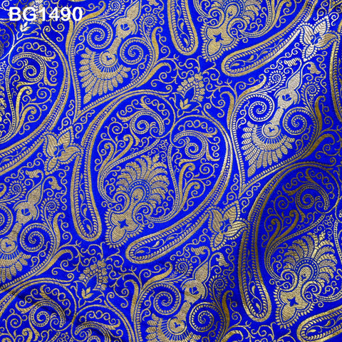 Banarasi Royal Blue Brocade Fabric by the Yard Banaras Silk Indian Wedding Dress Sewing DIY Home Decor Crafting Sewing Bridal Costume Blouse