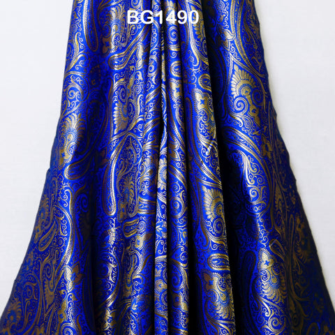 Banarasi Royal Blue Brocade Fabric by the Yard Banaras Silk Indian Wedding Dress Sewing DIY Home Decor Crafting Sewing Bridal Costume Blouse